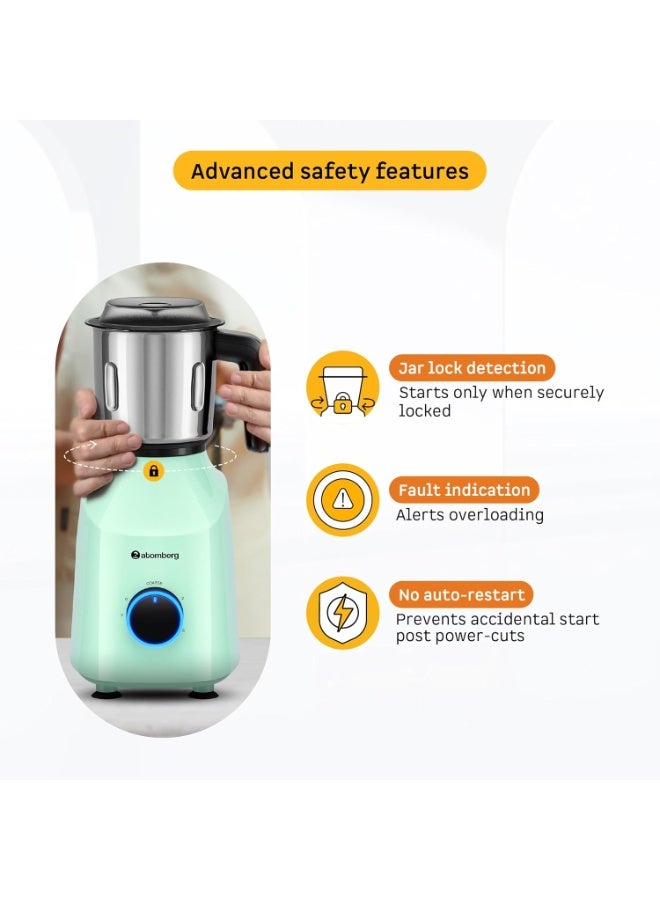 Atomberg Yulia 750 Watt Mixer Grinder | 4 Multipurpose Jars including Chopper Jar | Coarse Mode for Silbatta-like Textures | Powerful Intelligent Motor | Advanced Safety Features | Frosty Mint - Image 4